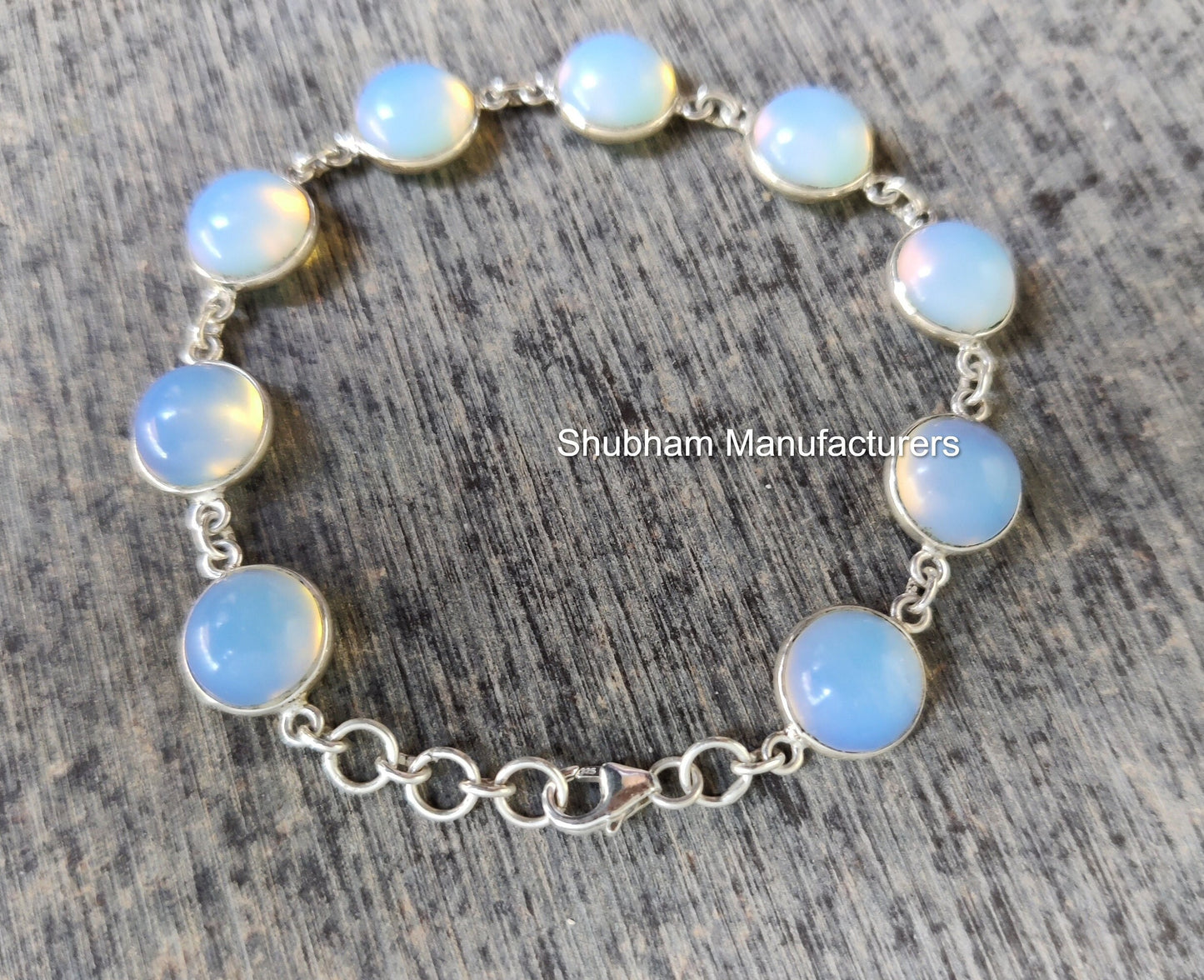 Milky Opalite 925 Sterling Silver Bracelet, Silver Chain Bracelet, Gemstone Adjustable Bracelet, Handmade Jewelry, Round Shape Bracelet