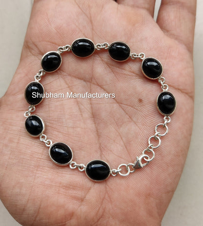 Black Onyx Bracelet, 925 Sterling Silver Bracelet, Black Stone Bracelet, Onyx Jewelry, Adjustable Bracelet for Her, July Birthstone Bracelet