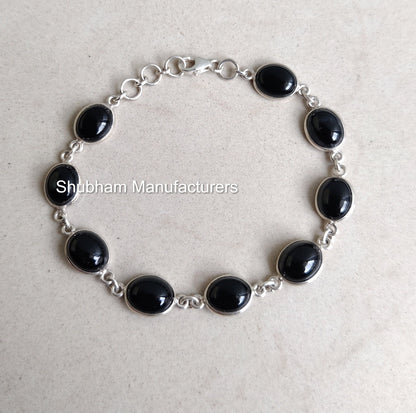 Black Onyx Bracelet, 925 Sterling Silver Bracelet, Black Stone Bracelet, Onyx Jewelry, Adjustable Bracelet for Her, July Birthstone Bracelet