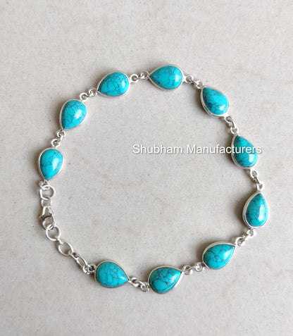 Genuine Turquoise Bracelet, 925 Sterling Silver Bracelet, Adjustable Blue Stone Bracelet, December Birthstone Jewelry, Everyday Bracelet