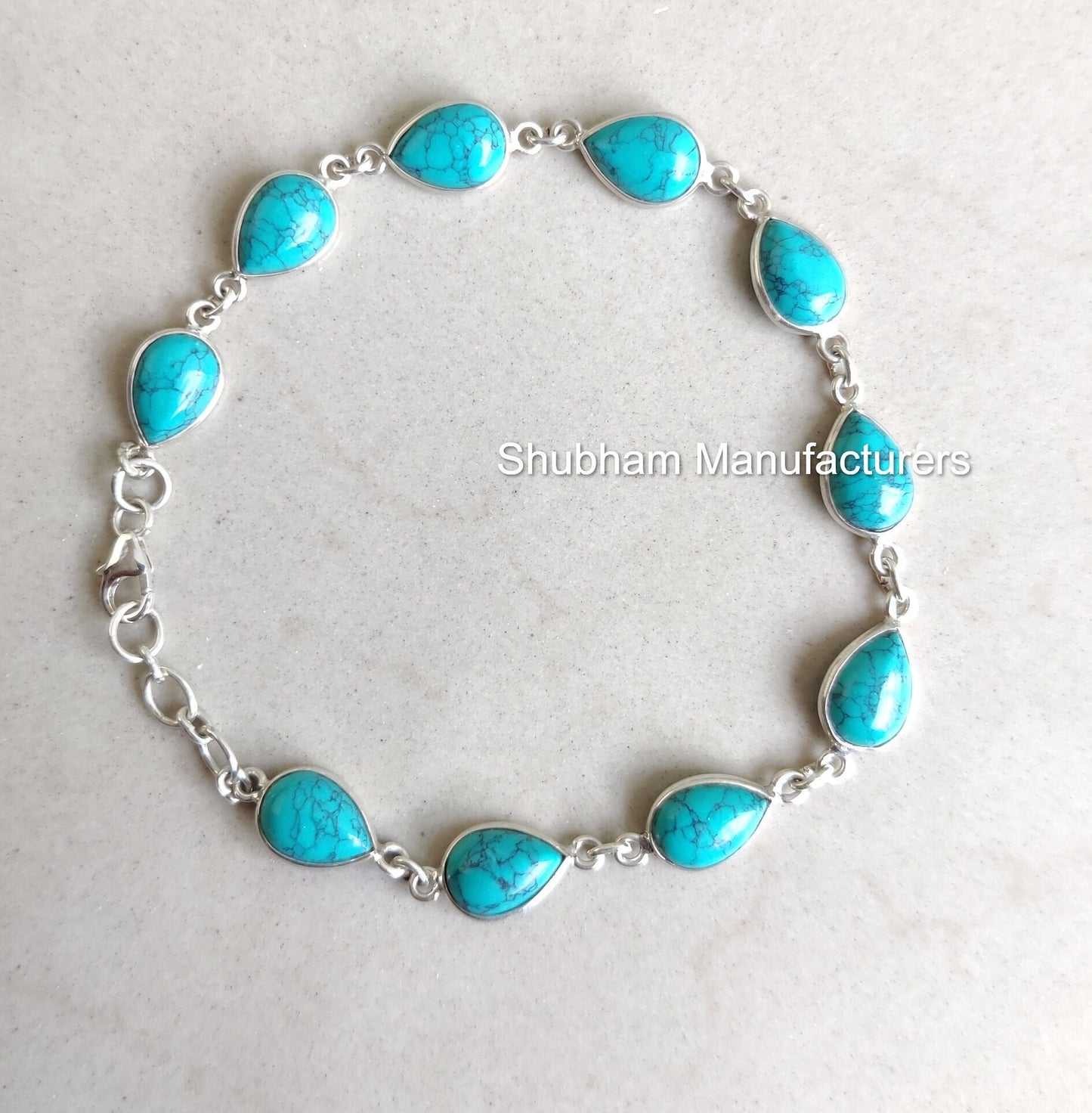 Genuine Turquoise Bracelet, 925 Sterling Silver Bracelet, Adjustable Blue Stone Bracelet, December Birthstone Jewelry, Everyday Bracelet