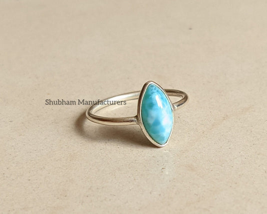 Larimar Ring, 925 Sterling Silver Ring, Natural Gemstone Ring, Larimar Silver Jewelry, Blue Stone Ring, Handmade Gift for Her, Women Rings