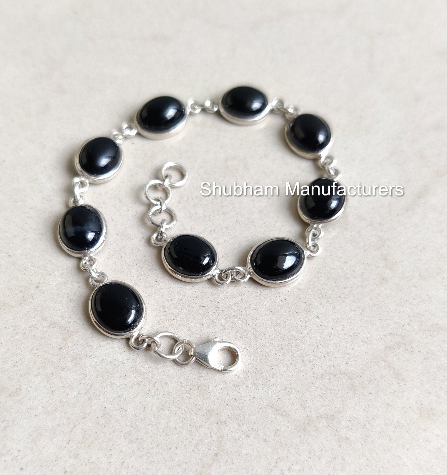 Black Onyx Bracelet, 925 Sterling Silver Bracelet, Black Stone Bracelet, Onyx Jewelry, Adjustable Bracelet for Her, July Birthstone Bracelet