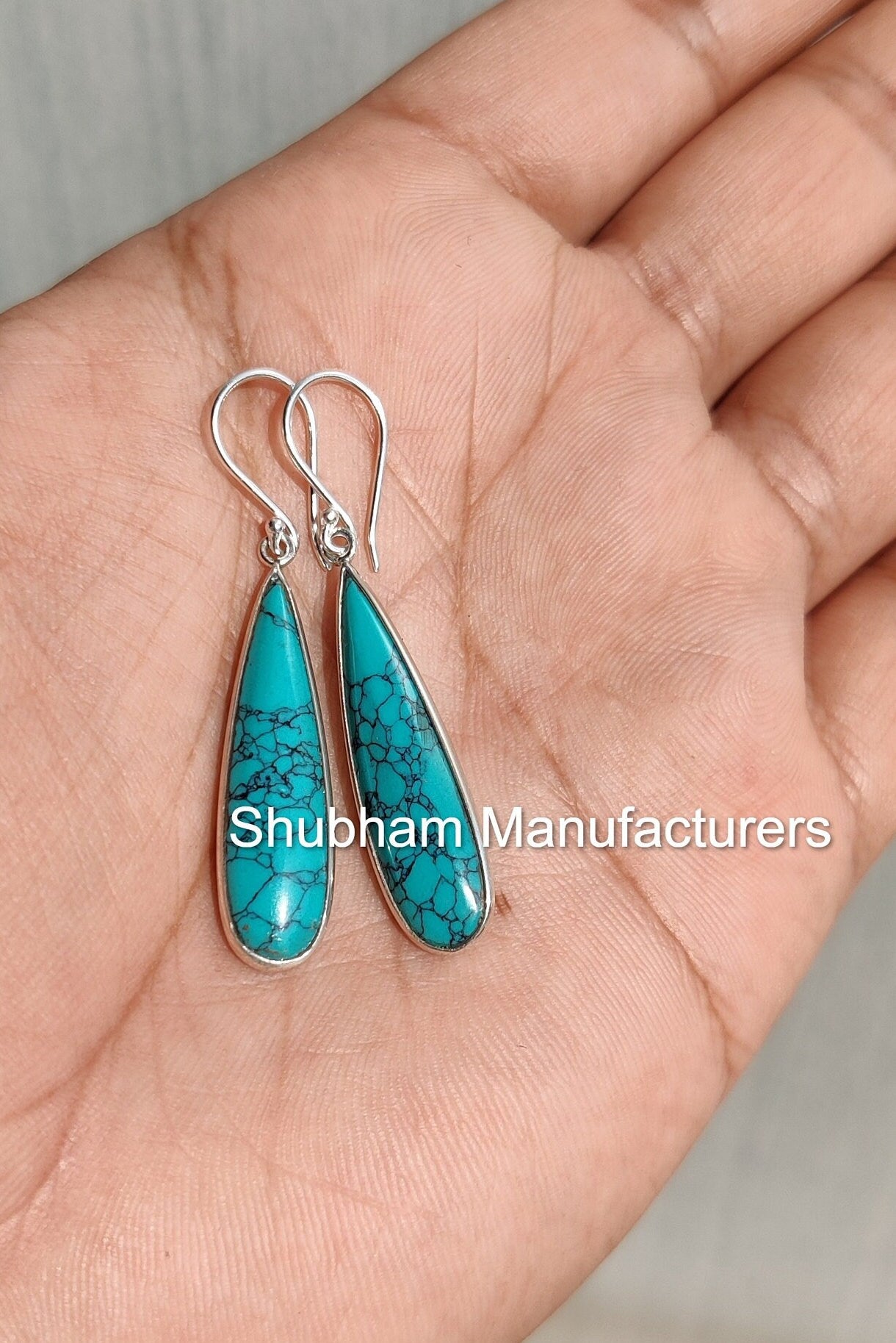 Genuine Turquoise Earrings, 925 Sterling Silver Earrings, Turquoise Silver Jewelry, Teardrop Gemstone Earrings, Wedding Jewelry for Women
