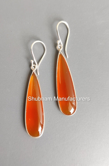 Natural Carnelian Earrings, 925 Sterling Silver Earrings, Carnelian Silver Jewelry, Orange Gemstone Earrings, Healing Stone, Gift for Her