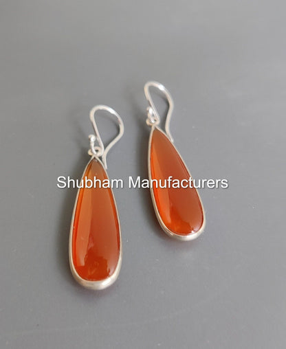 Natural Carnelian Earrings, 925 Sterling Silver Earrings, Carnelian Silver Jewelry, Orange Gemstone Earrings, Healing Stone, Gift for Her