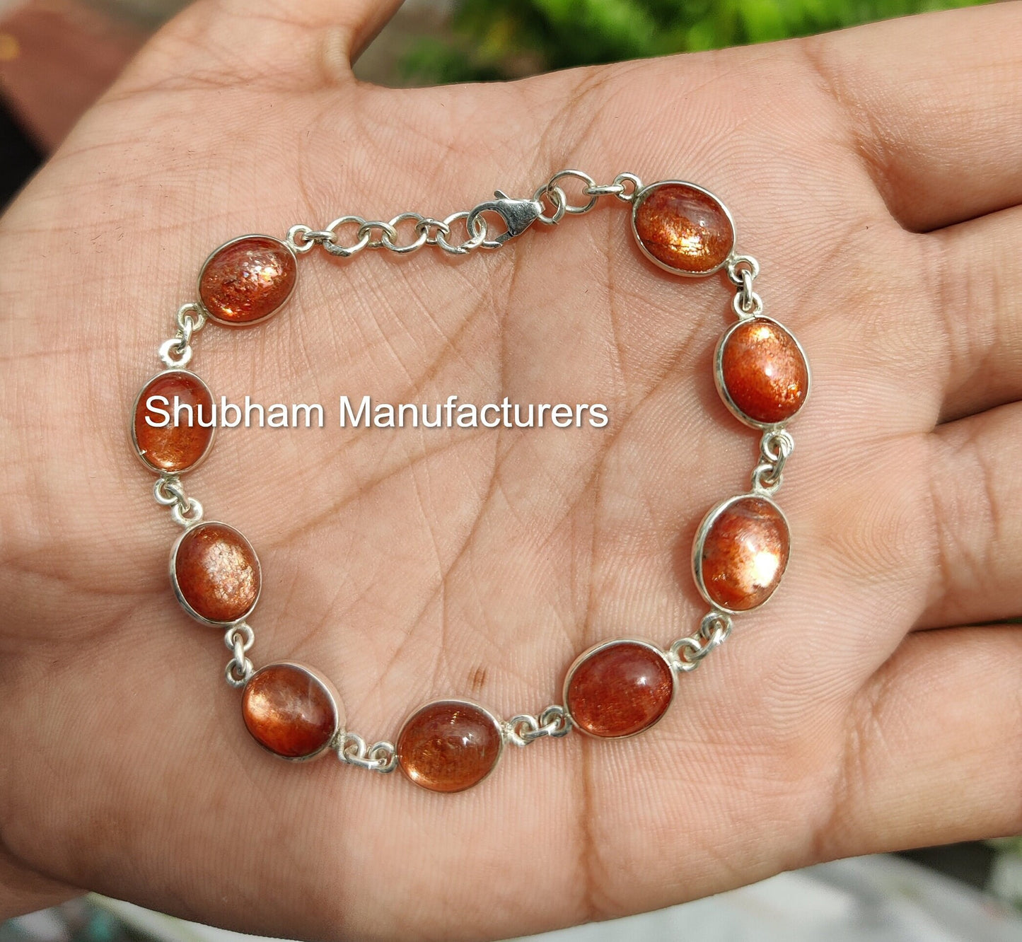 Natural Sunstone Bracelet, 925 Sterling Silver Bracelet, Handmade Bracelet for Her, Flashy Sunstone Jewelry, Orange Gemstone Bracelet