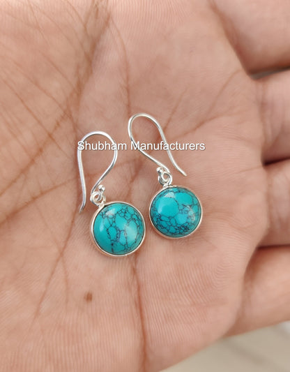 Natural Turquoise Earrings, 925 Sterling Silver Earrings, Handmade Turquoise Jewelry, Blue Stone Dangle Earrings, Wedding Anniversary Gift