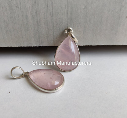 Natural Rose Quartz Pendant, 925 Sterling Silver Pendant, Pink Gemstone Necklace, Bridal Gift for her, Healing Crystal Pendant, Wedding Gift