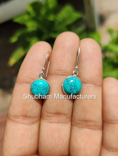 Natural Turquoise Earrings, 925 Sterling Silver Earrings, Handmade Turquoise Jewelry, Blue Stone Dangle Earrings, Wedding Anniversary Gift