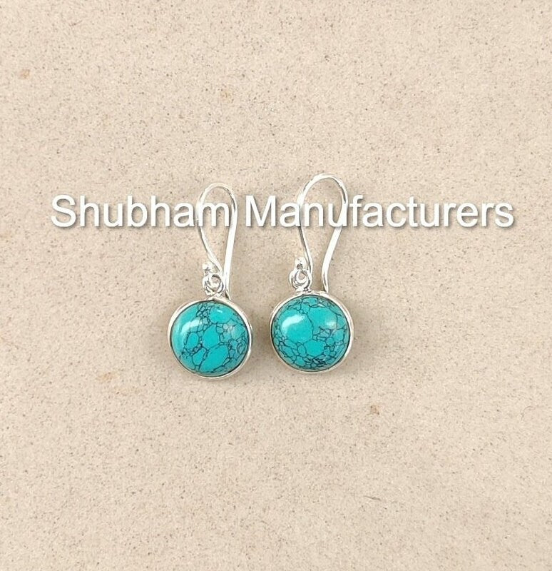 Natural Turquoise Earrings, 925 Sterling Silver Earrings, Handmade Turquoise Jewelry, Blue Stone Dangle Earrings, Wedding Anniversary Gift