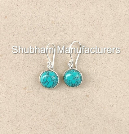 Natural Turquoise Earrings, 925 Sterling Silver Earrings, Handmade Turquoise Jewelry, Blue Stone Dangle Earrings, Wedding Anniversary Gift