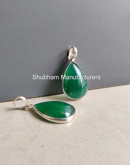 Natural Green Onyx Pendant, 925 Sterling Silver Pendant, Green Gemstone Jewelry, Teardrop Shape Pendant, Green Stone Necklace for Women