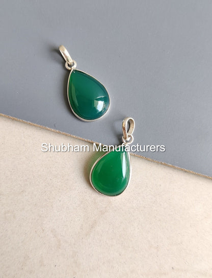 Natural Green Onyx Pendant, 925 Sterling Silver Pendant, Green Gemstone Jewelry, Teardrop Shape Pendant, Green Stone Necklace for Women