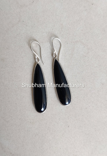 Black Onyx Earrings, 925 Sterling Silver Earrings, Onyx Drop Dangle Earrings, Black Stone Earrings for Her, Wedding Jewelry, Long Earrings