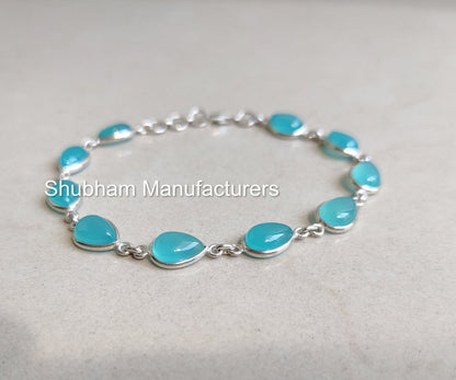 Aqua Chalcedony Bracelet, 925 Sterling Silver Bracelet, Blue Stone Adjustable Bracelet, Beach Jewelry for Women,Gemstone Minimalist Bracelet