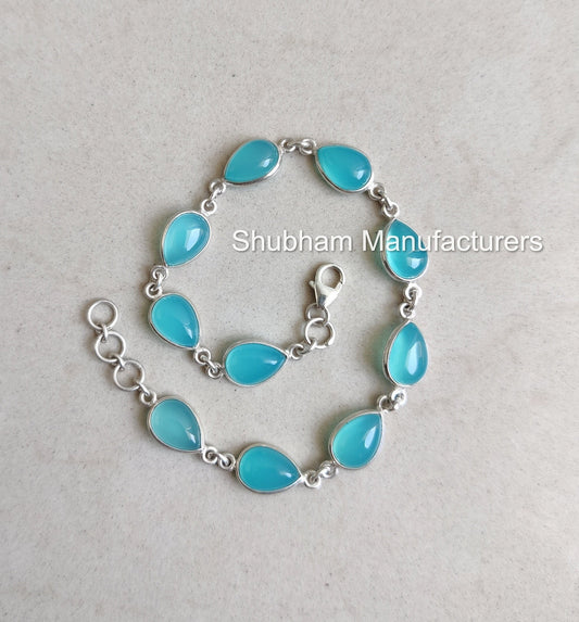 Aqua Chalcedony Bracelet, 925 Sterling Silver Bracelet, Blue Stone Adjustable Bracelet, Beach Jewelry for Women,Gemstone Minimalist Bracelet