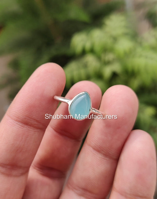 Aqua Chalcedony Ring, 925 Sterling Silver Ring, Dainty Handmade Silver Ring  for Her, Aqua Chalcedony Jewelry, Blue Gemstone Ring for Women