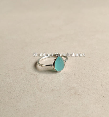 Aqua Chalcedony Ring, 925 Sterling Silver Ring, Dainty Handmade Silver Ring  for Her, Aqua Chalcedony Jewelry, Blue Gemstone Ring for Women