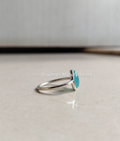 Aqua Chalcedony Ring, 925 Sterling Silver Ring, Dainty Handmade Silver Ring  for Her, Aqua Chalcedony Jewelry, Blue Gemstone Ring for Women