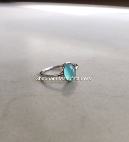 Aqua Chalcedony Ring, 925 Sterling Silver Ring, Blue Gemstone Jewelry, March Birthstone Ring, Dainty Minimalist Ring for Her, Handmade Gift