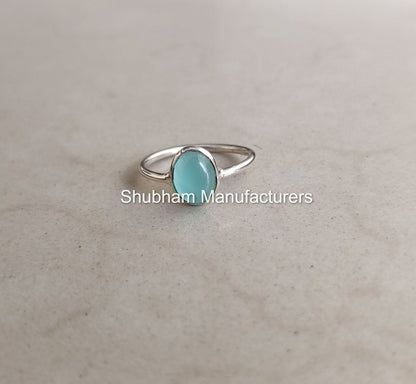 Aqua Chalcedony Ring, 925 Sterling Silver Ring, Blue Gemstone Jewelry, March Birthstone Ring, Dainty Minimalist Ring for Her, Handmade Gift