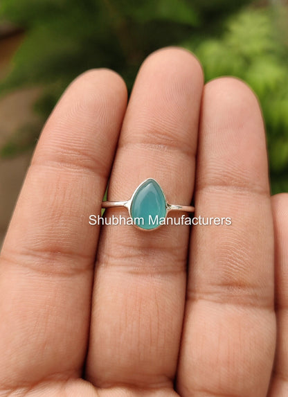Aqua Chalcedony Ring, 925 Sterling Silver Ring, Dainty Handmade Silver Ring  for Her, Aqua Chalcedony Jewelry, Blue Gemstone Ring for Women
