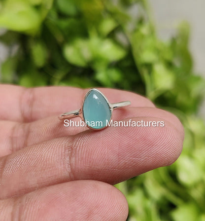 Aqua Chalcedony Ring, 925 Sterling Silver Ring, Dainty Handmade Silver Ring  for Her, Aqua Chalcedony Jewelry, Blue Gemstone Ring for Women