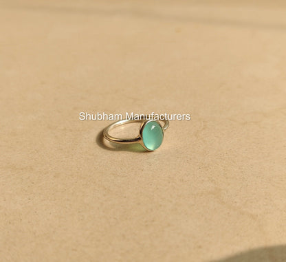 Aqua Chalcedony Ring, 925 Sterling Silver Ring, Blue Gemstone Jewelry, March Birthstone Ring, Dainty Minimalist Ring for Her, Handmade Gift