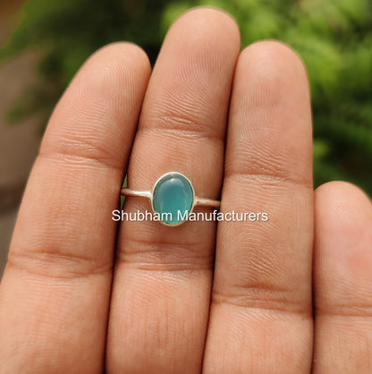 Aqua Chalcedony Ring, 925 Sterling Silver Ring, Blue Gemstone Jewelry, March Birthstone Ring, Dainty Minimalist Ring for Her, Handmade Gift