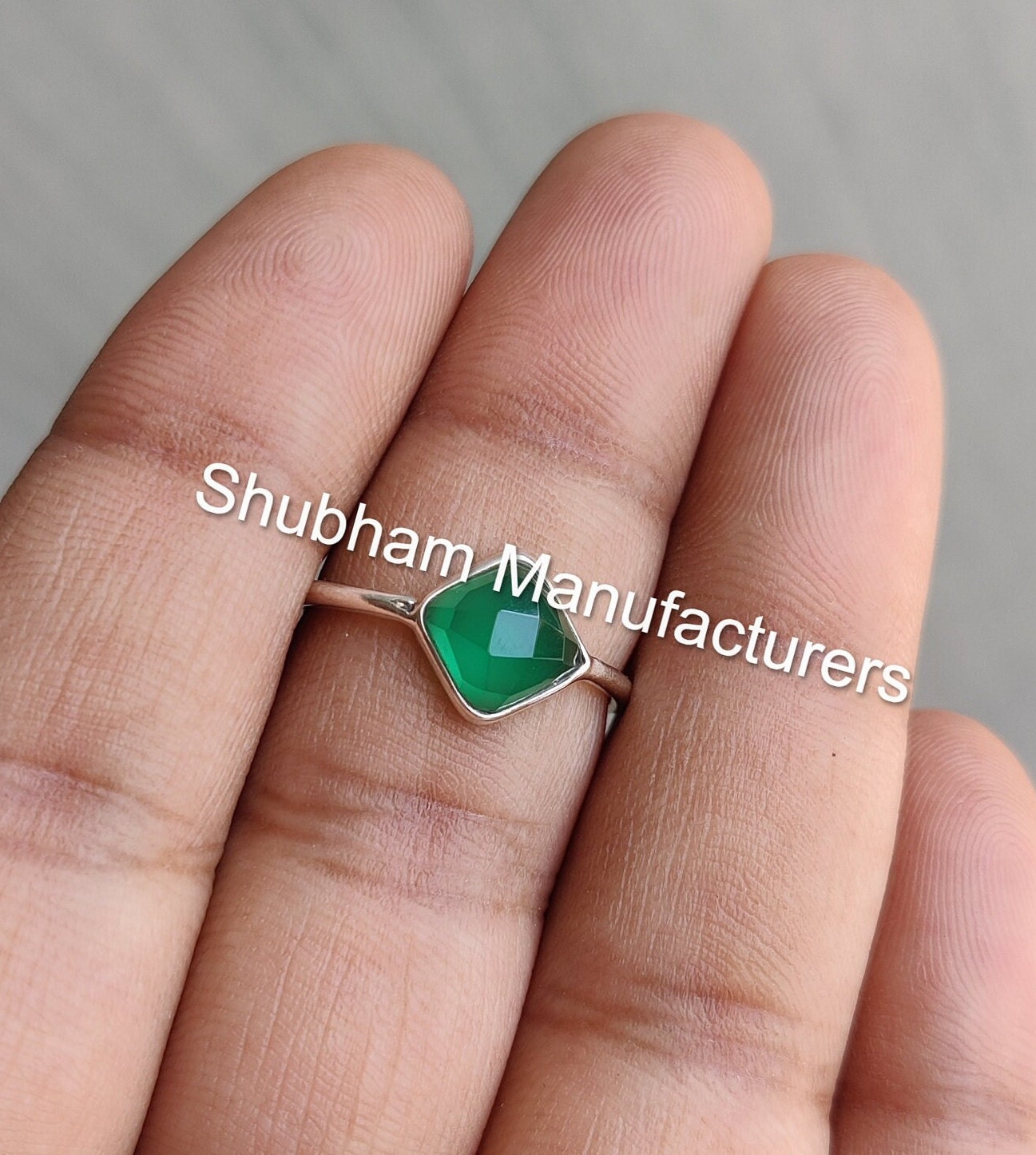 natural Green Onyx Ring, 925 Sterling Silver Ring, Rose Cut Green Onyx Jewelry, Cushion Shape, December Birthstone, Handcrafted Gift for Her