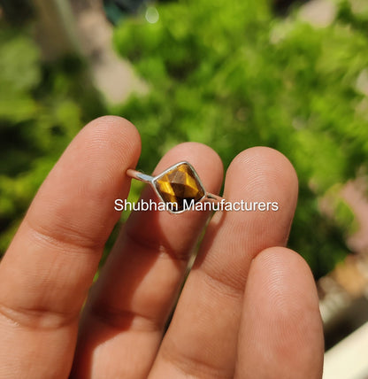 Natural Tiger Eye Ring, 925 Sterling Silver Ring, Brown Gemstone Ring, Tiger's Eye Statement Jewelry, June Birthstone, Cushion Shape Ring