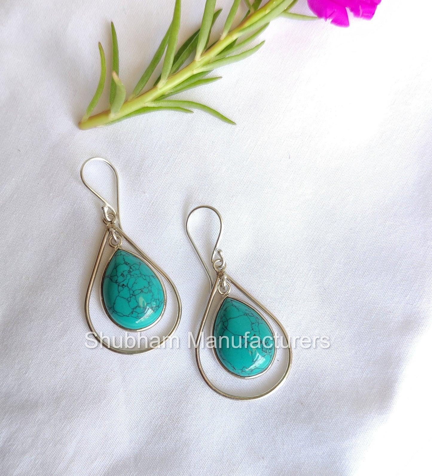 Natural Blue Turquoise Dangle Earrings, 925 Sterling Silver Earrings, Birthstone Earring for Women, Bridal Jewelry, Handcrafted Gift for Her