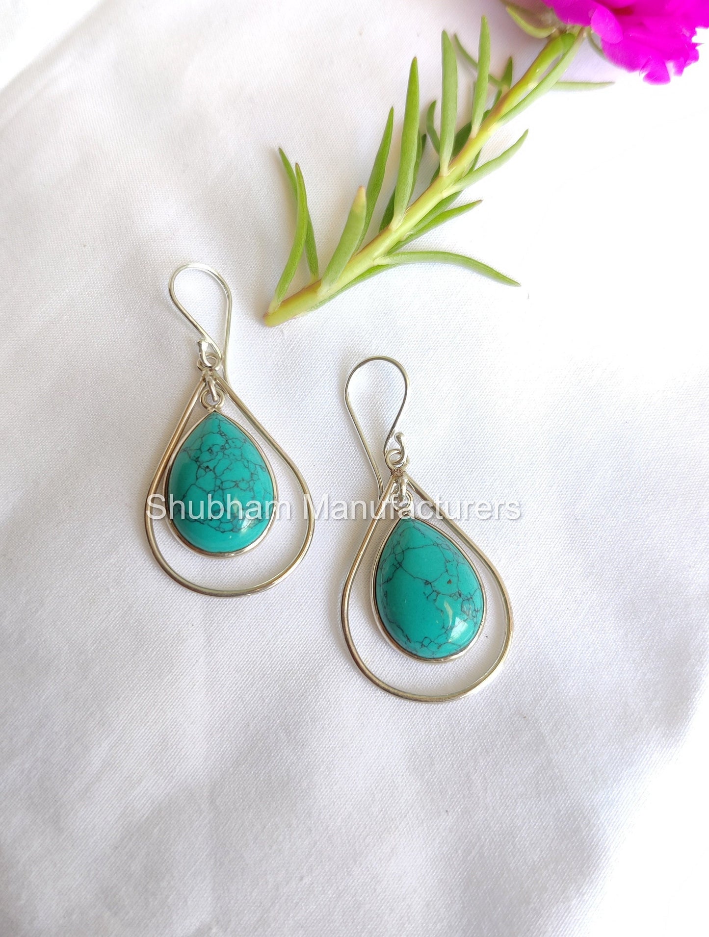 Natural Blue Turquoise Dangle Earrings, 925 Sterling Silver Earrings, Birthstone Earring for Women, Bridal Jewelry, Handcrafted Gift for Her