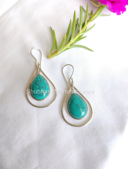 Natural Blue Turquoise Dangle Earrings, 925 Sterling Silver Earrings, Birthstone Earring for Women, Bridal Jewelry, Handcrafted Gift for Her