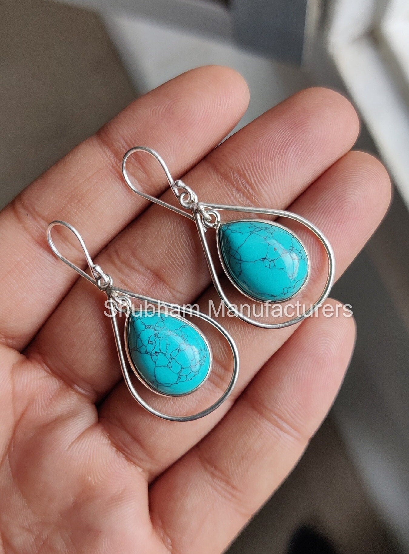 Natural Blue Turquoise Dangle Earrings, 925 Sterling Silver Earrings, Birthstone Earring for Women, Bridal Jewelry, Handcrafted Gift for Her