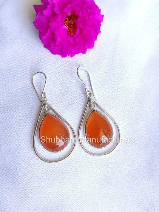 Natural Carnelian Earrings, 925 Sterling Silver Earrings, Anniversary Gift for Her, Teardrop Dangle Earrings, Orange Gemstone Jewelry