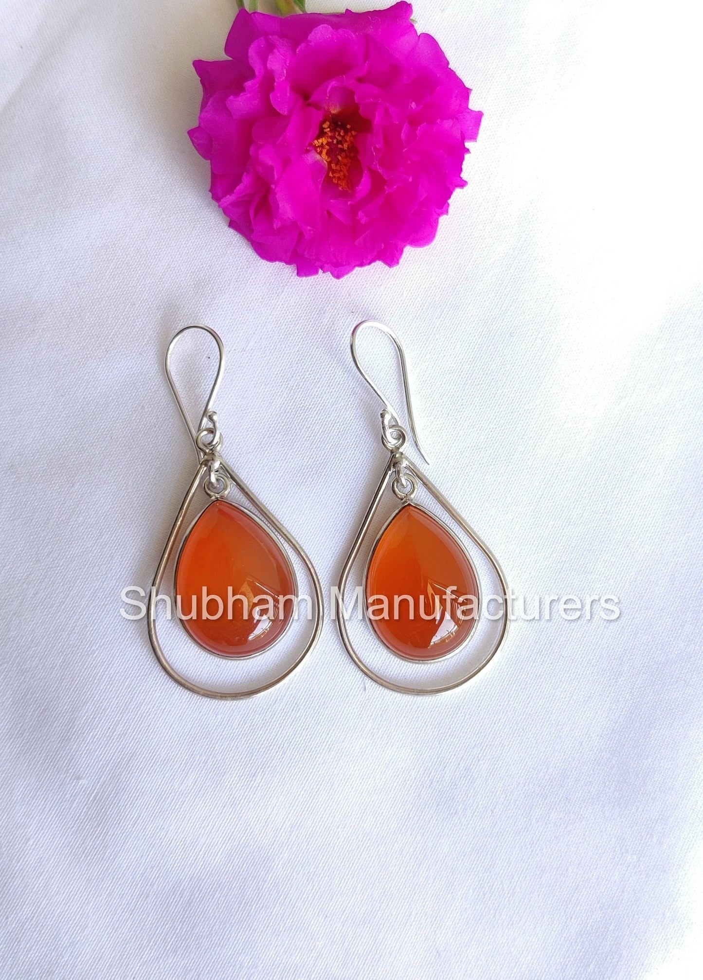 Natural Carnelian Earrings, 925 Sterling Silver Earrings, Anniversary Gift for Her, Teardrop Dangle Earrings, Orange Gemstone Jewelry