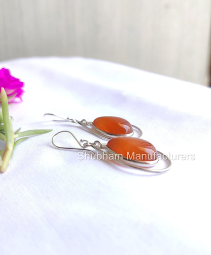 Natural Carnelian Earrings, 925 Sterling Silver Earrings, Anniversary Gift for Her, Teardrop Dangle Earrings, Orange Gemstone Jewelry