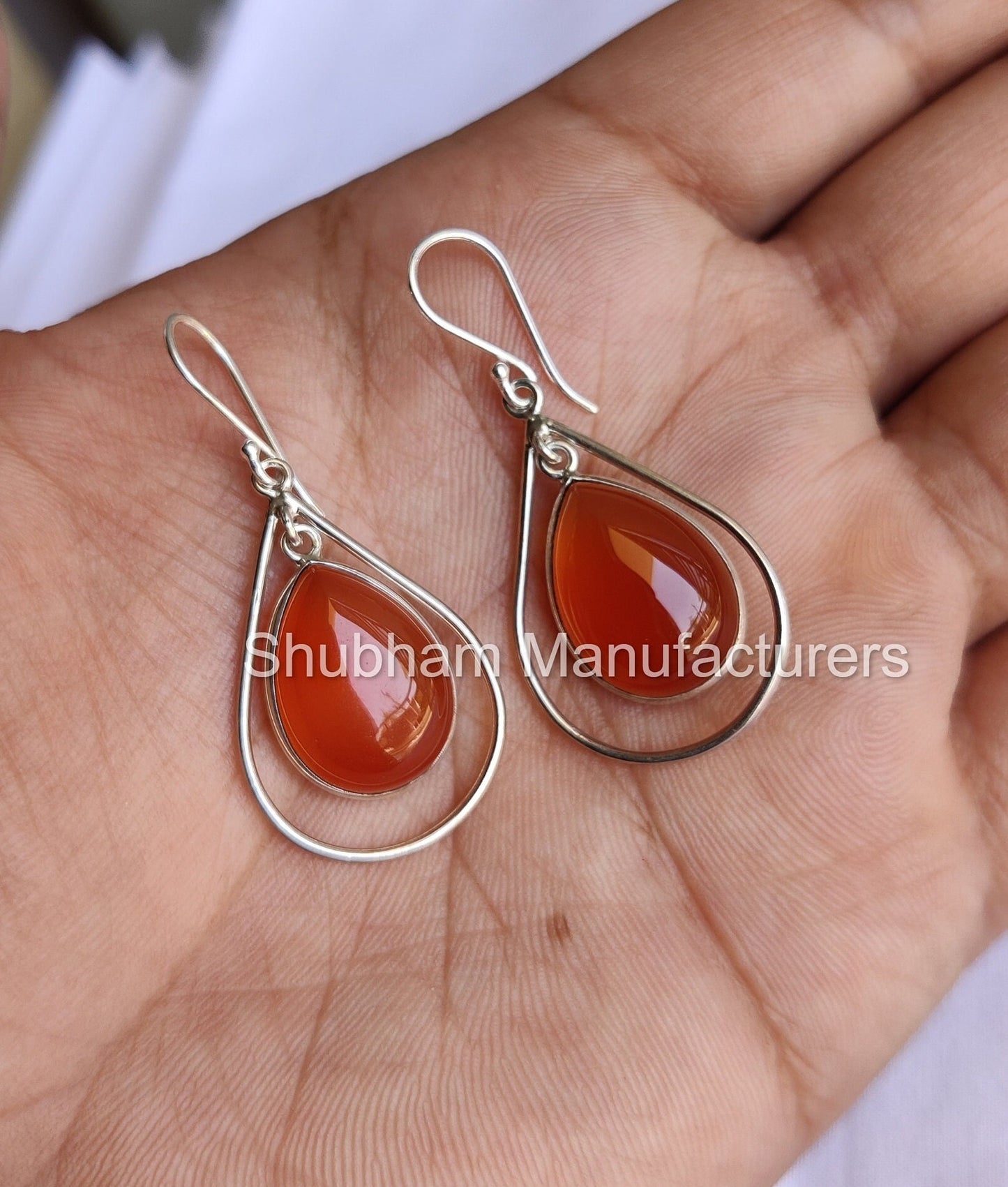Natural Carnelian Earrings, 925 Sterling Silver Earrings, Anniversary Gift for Her, Teardrop Dangle Earrings, Orange Gemstone Jewelry