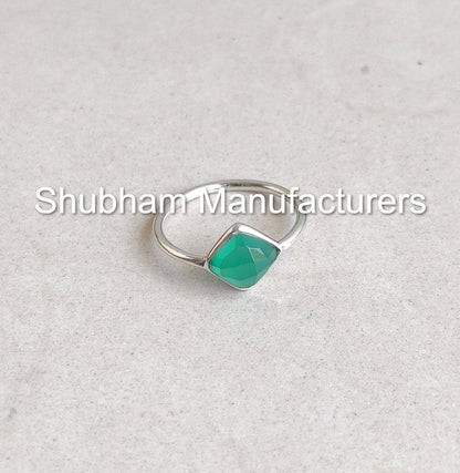 natural Green Onyx Ring, 925 Sterling Silver Ring, Rose Cut Green Onyx Jewelry, Cushion Shape, December Birthstone, Handcrafted Gift for Her