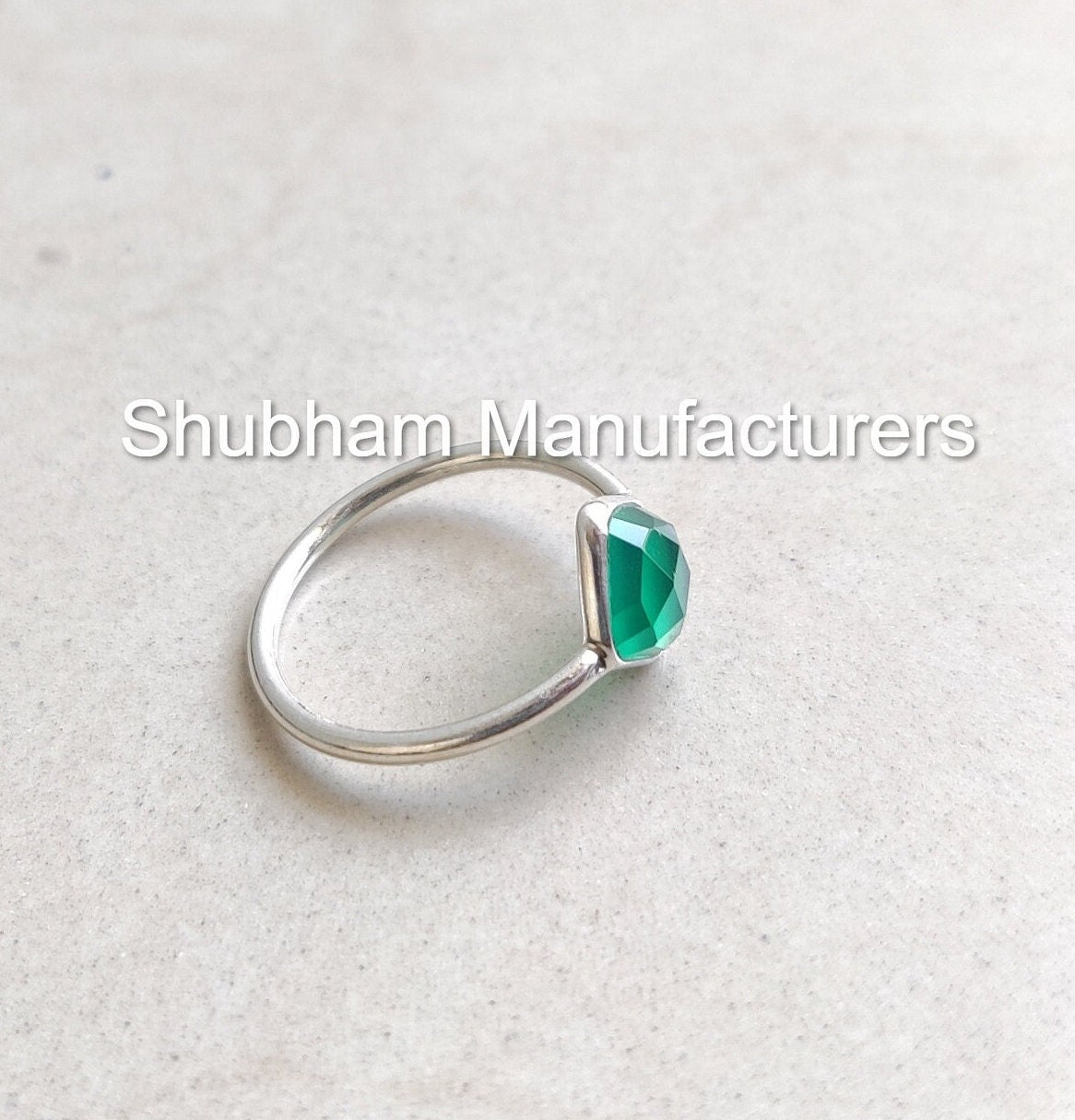 natural Green Onyx Ring, 925 Sterling Silver Ring, Rose Cut Green Onyx Jewelry, Cushion Shape, December Birthstone, Handcrafted Gift for Her