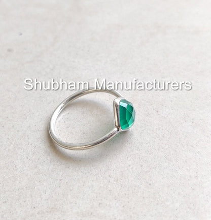 natural Green Onyx Ring, 925 Sterling Silver Ring, Rose Cut Green Onyx Jewelry, Cushion Shape, December Birthstone, Handcrafted Gift for Her