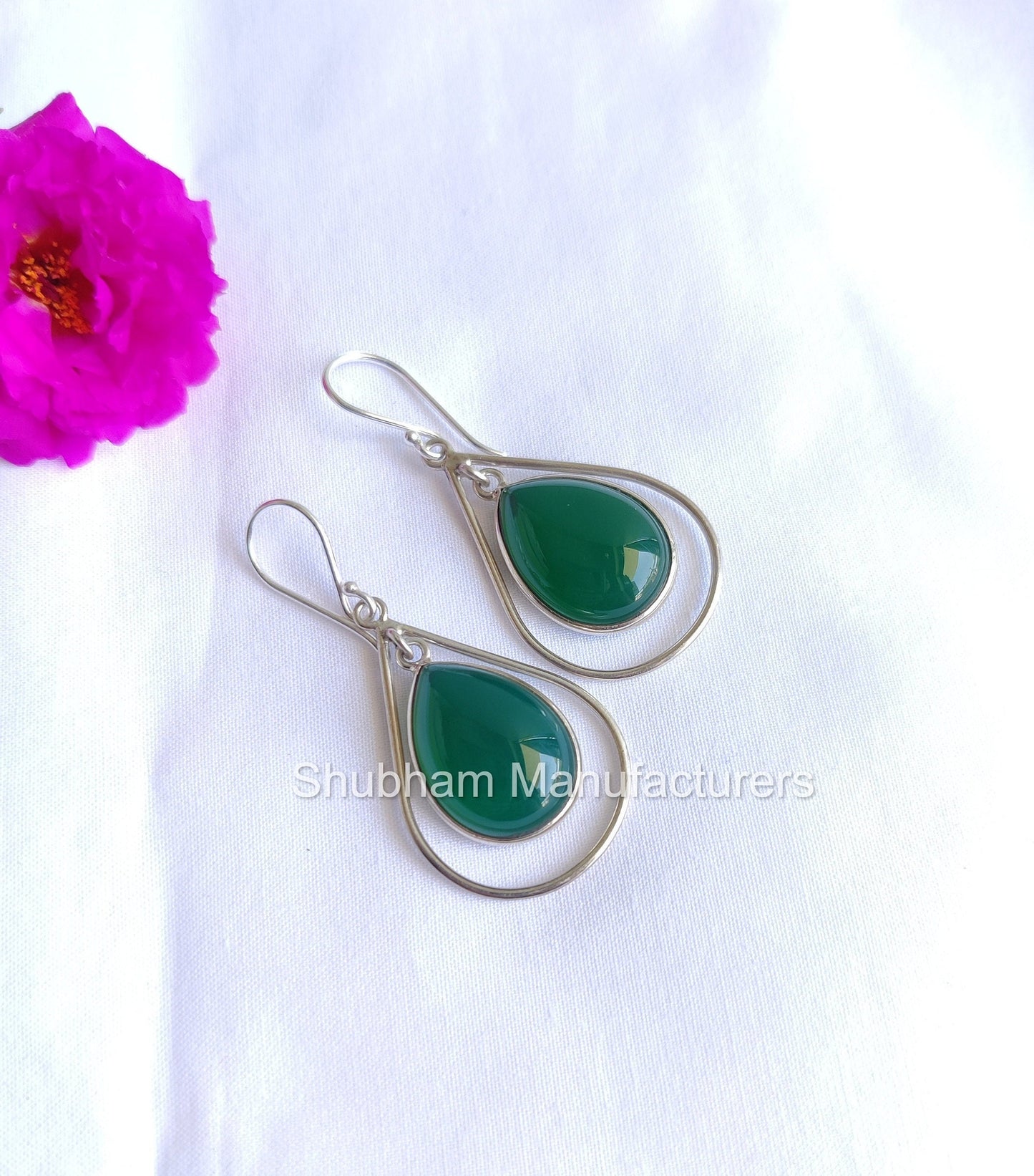 Natural Green Onyx Earrings, 925 Sterling Silver Earrings, Dangle Drop Gemstone Earrings, May Birthstone, Green Stone Jewelry Bridal Jewelry