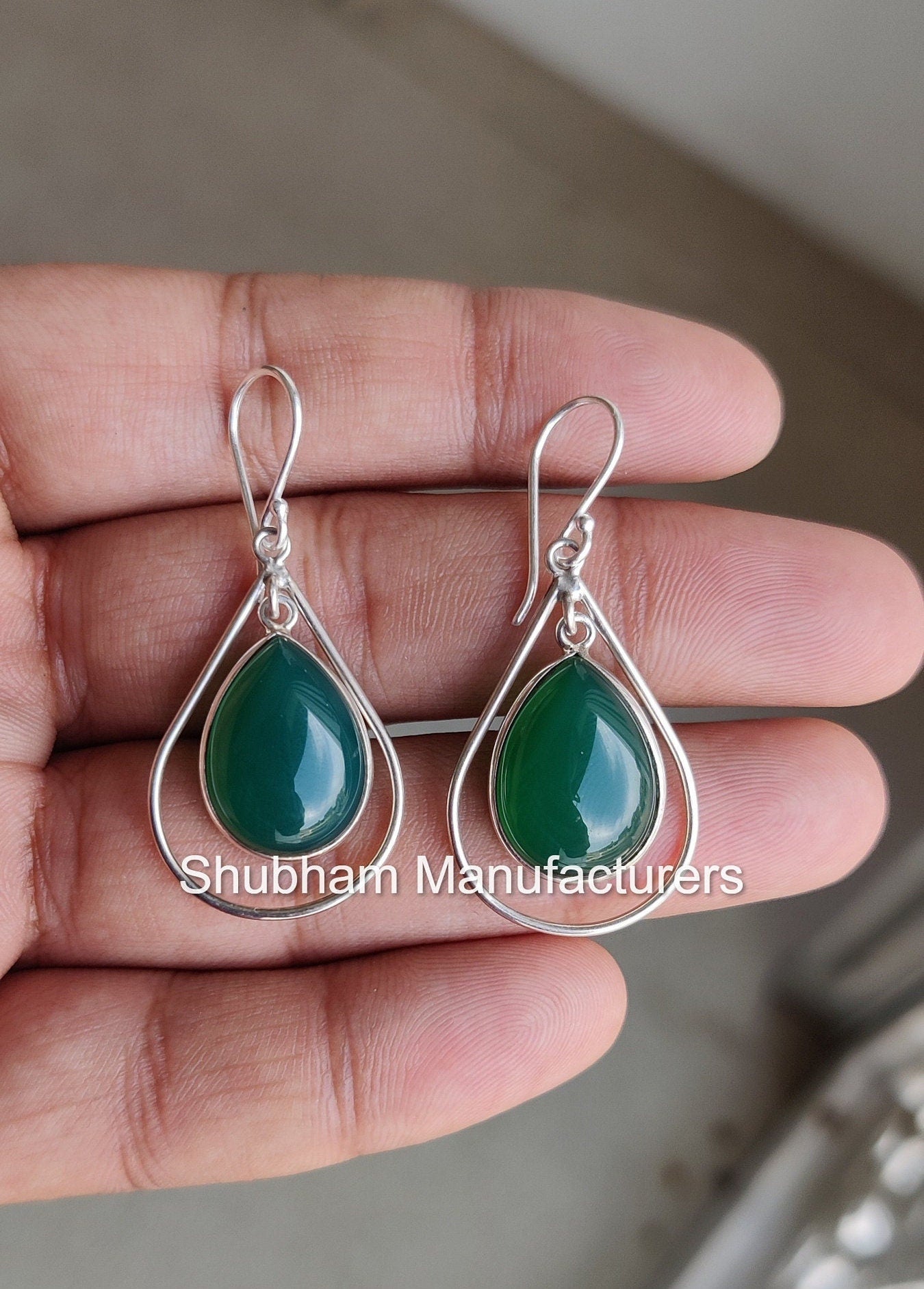 Natural Green Onyx Earrings, 925 Sterling Silver Earrings, Dangle Drop Gemstone Earrings, May Birthstone, Green Stone Jewelry Bridal Jewelry