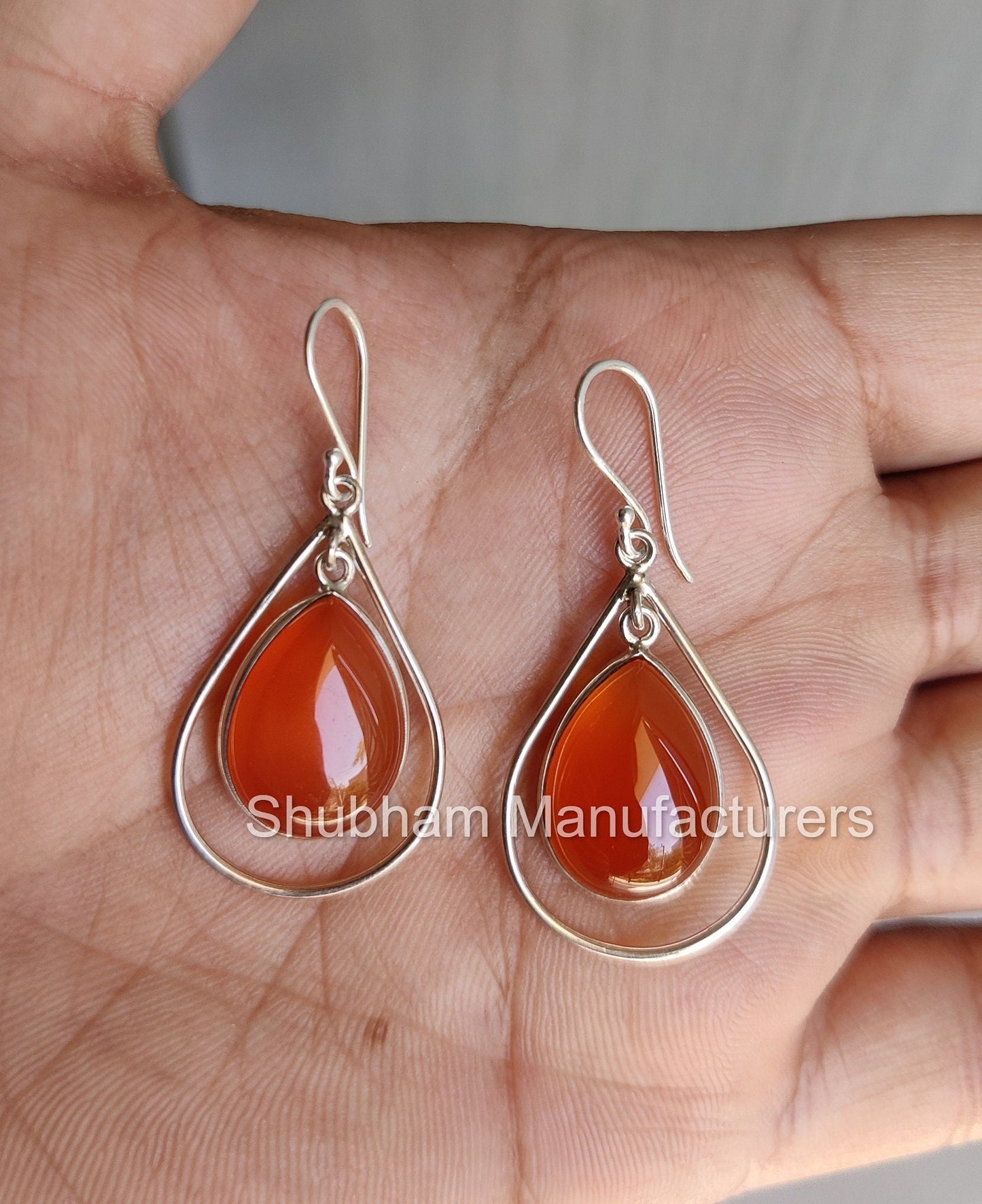 Natural Carnelian Earrings, 925 Sterling Silver Earrings, Anniversary Gift for Her, Teardrop Dangle Earrings, Orange Gemstone Jewelry