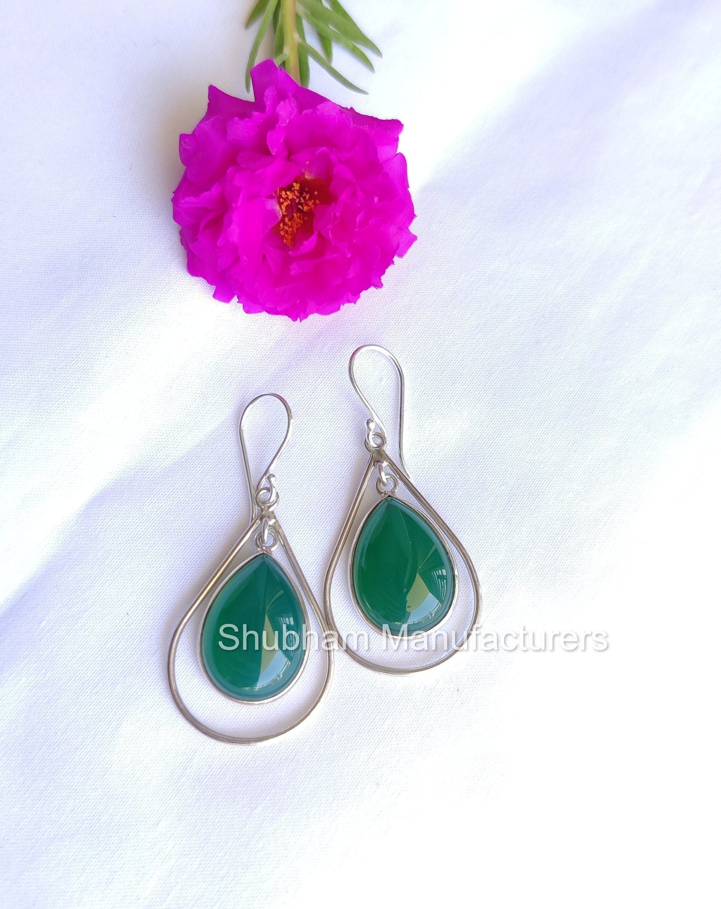 Natural Green Onyx Earrings, 925 Sterling Silver Earrings, Dangle Drop Gemstone Earrings, May Birthstone, Green Stone Jewelry Bridal Jewelry