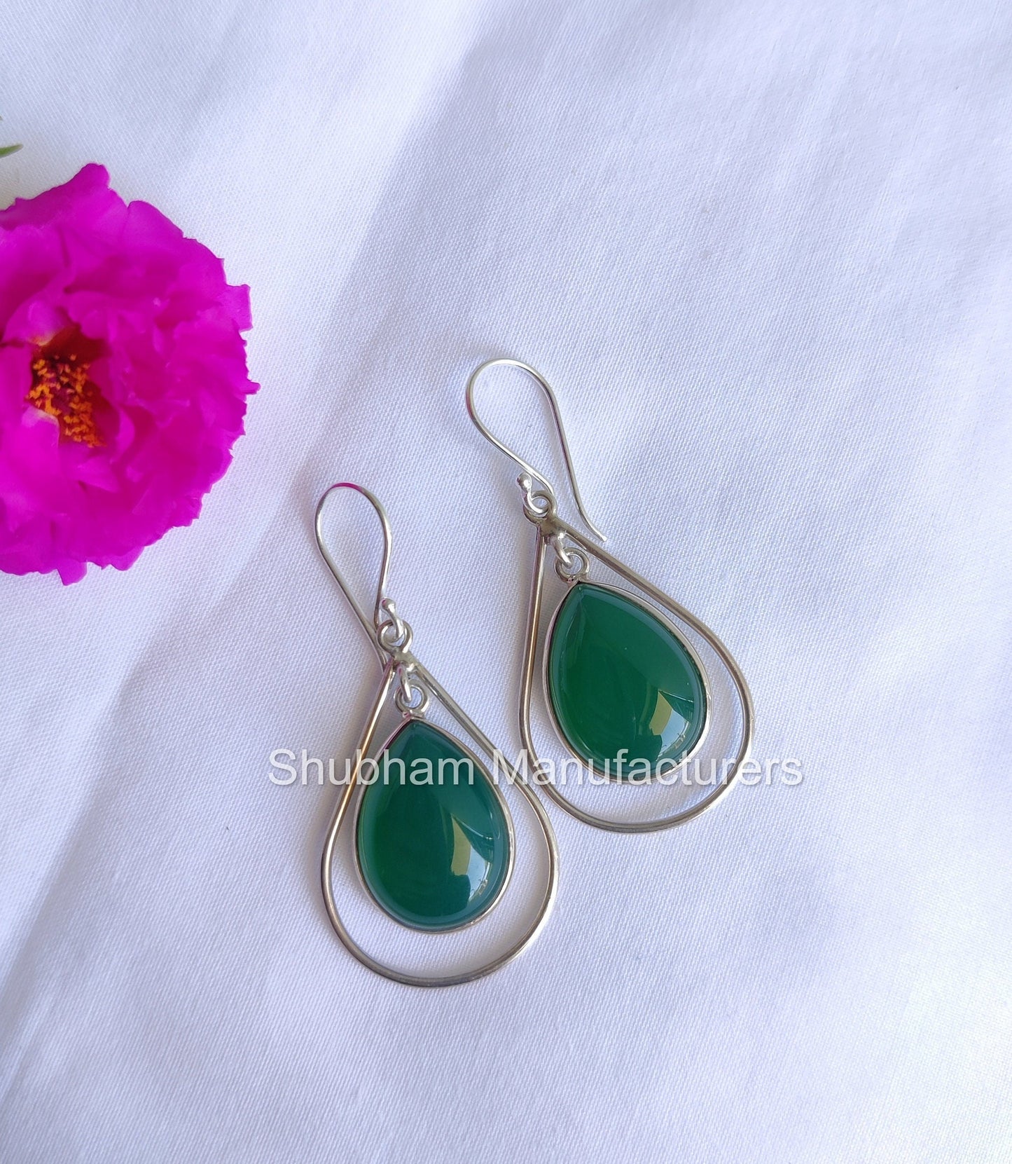 Natural Green Onyx Earrings, 925 Sterling Silver Earrings, Dangle Drop Gemstone Earrings, May Birthstone, Green Stone Jewelry Bridal Jewelry