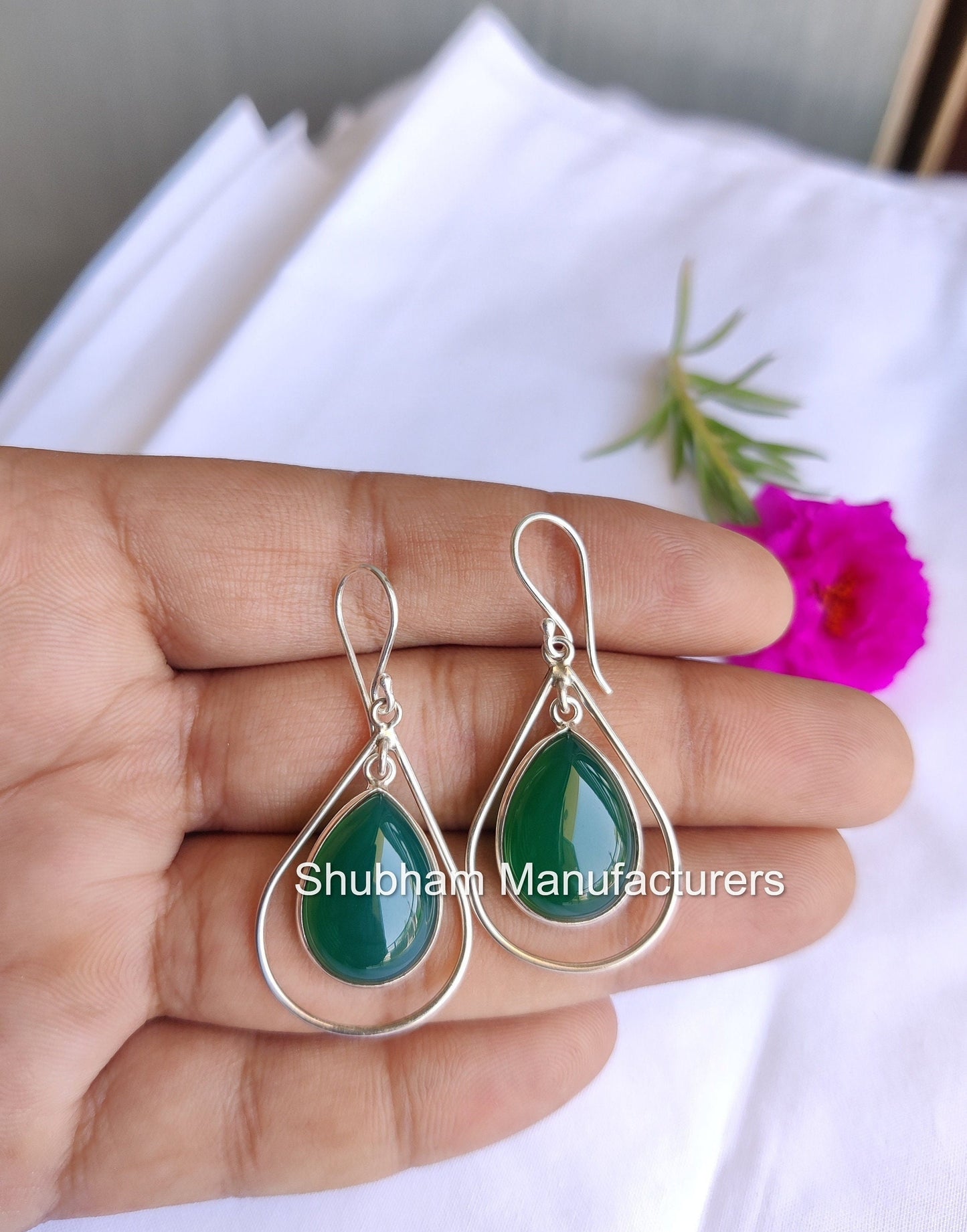 Natural Green Onyx Earrings, 925 Sterling Silver Earrings, Dangle Drop Gemstone Earrings, May Birthstone, Green Stone Jewelry Bridal Jewelry