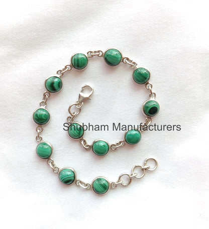 Natural Green Malachite Bracelet, 925 Sterling Silver Bracelet,Minimalist Adjustable Gemstone Bracelet,November Birthstone Jewelry for Women